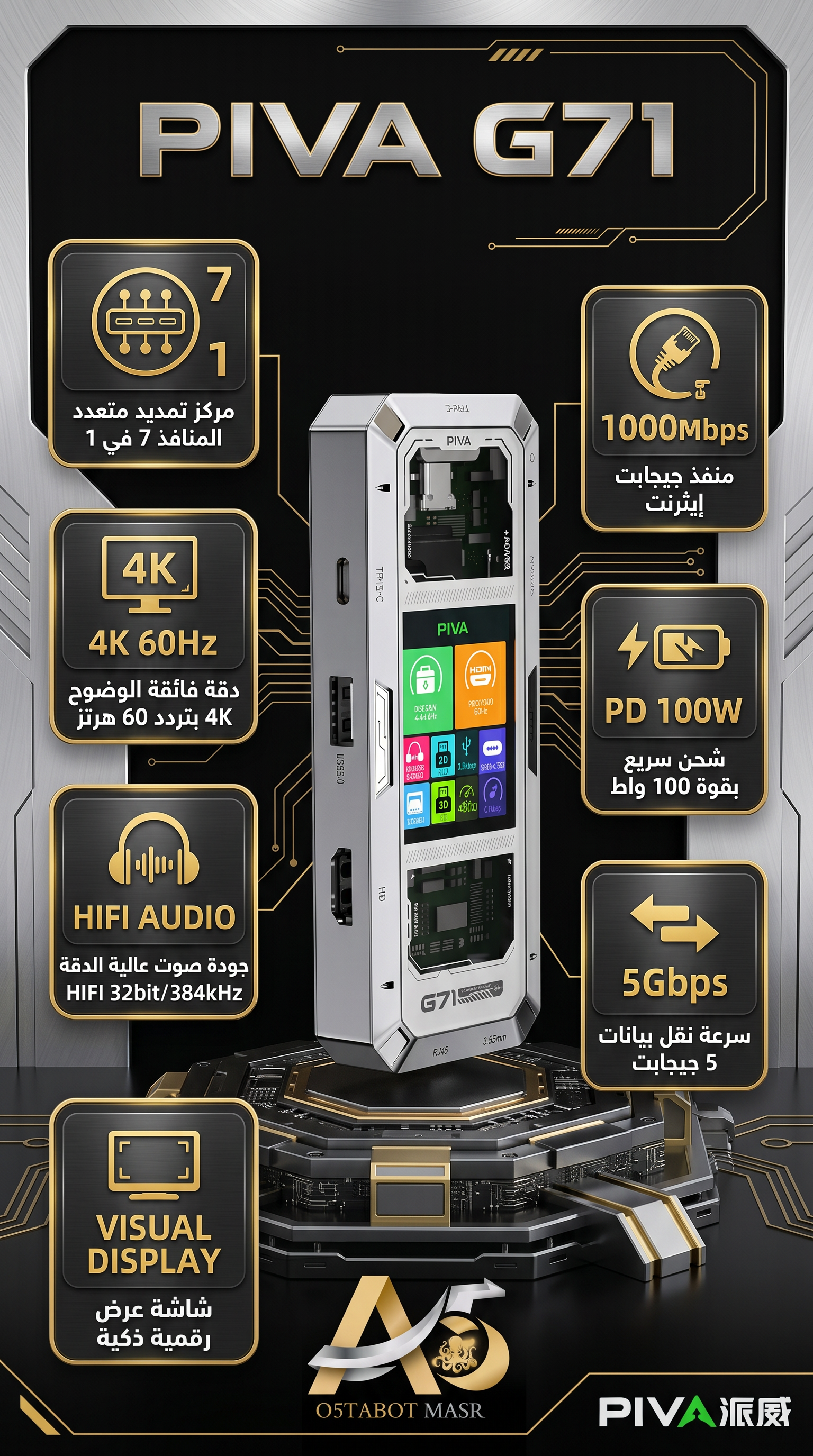 PIVA G71 E-Sports 7-in-1 Adaptor with Display