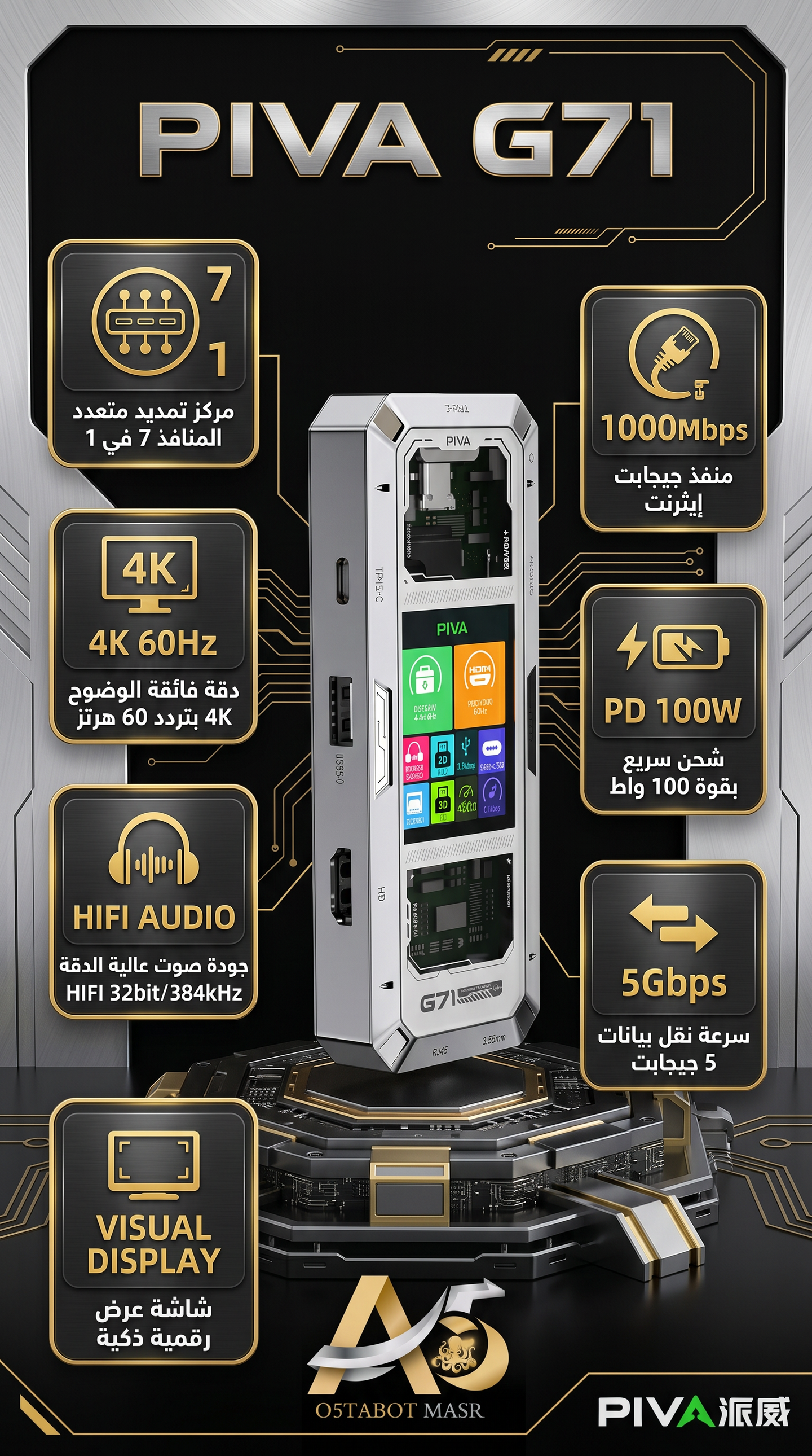 PIVA G71 E-Sports 7-in-1 Adaptor with Display
