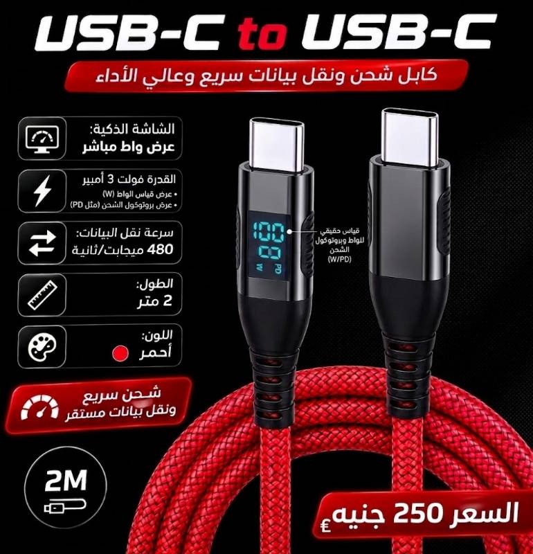 Type-C to Type-C 2m Cable With Display